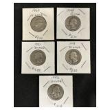 (5) Washington Silver Quarters