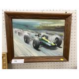 Oil on Board of Race Car