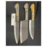 (3) Damascus Blade Crafted Knives