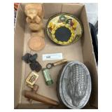 Food Mold w/ Toleware Bowl & Wood Carving