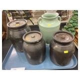Stoneware Canisters w/ Art Pottery Vase