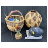 South American  Woven Baskets w/ Figurine & Egg