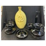 Assort. of Amethyst Glassware w/ Pottery Vase