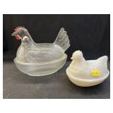 (2) Glass Hens on Nest