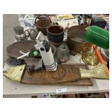 Fish Board, Desk Light, & Brass Kettle