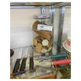 Milk Bottle Tops w/ Knives & Sharpening Stones