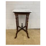 Square Marble-Top Side Table with Turned Legs