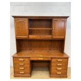 Solid Oak Executive Desk With Hutch Top