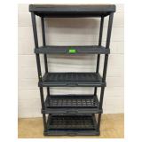 Plastic 5-Shelf Storage Unit With Top Wood Panel