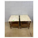 Pair Hekman Marble-Top Side Tables with Drawer