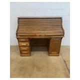 Oak Roll-Top Desk with Drawers and Storage