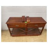 Wood Console Cabinet with Glass Doors and Drawers