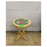 Folding Metal Mosaic Side Table With Floral Top