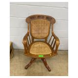 Wood and Cane Swivel Office Armchair