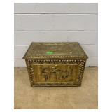 Embossed Brass Storage Chest with Figural Scenes