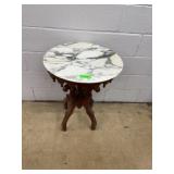 Round Marble-Top Mahogany Pedestal Table