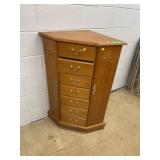 Corner Oak Veneer Jewelry Armoire