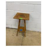 Square Oak Side Table With Turned Legs