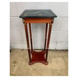 Green Marble Top Pedestal Stand with Brass Accents