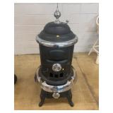 Smooth Oak Cast Iron Parlor Stove with Nickel Trim