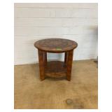 Round Wood Side Table with Two-Tier Design