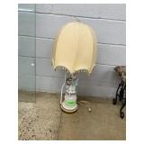 Porcelain Figural Table Lamp with Parasol Shade