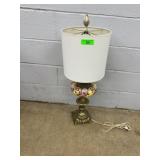 Table Lamp With Ornate Brass Base and Floral Detai