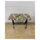 Upholstered Floral Bench With Wrought Iron Base