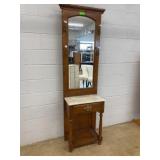 Wood Hall Tree With Marble Top and Mirror