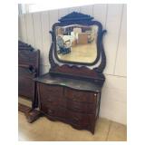 Ornate Oak Dresser w/ Mirror & Full Size Bed Frame
