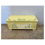 Hand-Painted Yellow Cedar Chest with Floral Motif