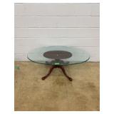 Oval Glass Top Coffee Table with Wood Base