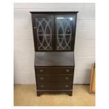 Dark Wood Secretary Desk with Glass Door Hutch