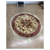 Round Oriental Style Area Rug with Fringe