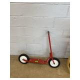 Red Metal Push Scooter with Wood Handlebar