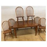 Oak Dining Table With Six Windsor Chairs