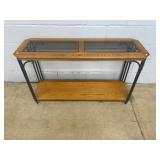 Glass Top Metal and Wood Sofa Table