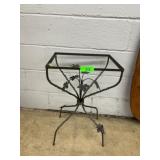 Metal Plant Stand With Glass Top and Leaf Motif