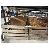 (2) Fruit Crates w/ Wicker Woven Baskets