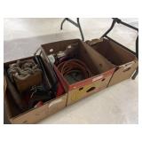 (3) Boxes Hand Tools, Jumper Cables, Nylon Rope