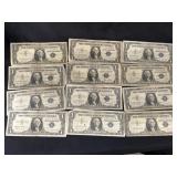 (12) $1 US SIlver Certificates