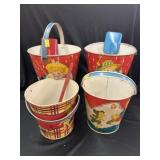 (4) Tin Litho Sand Pails