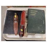 Vintage Postcard & Photo Album w/ Hunting Knives