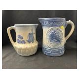 (2) European Stoneware Pitchers