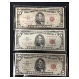 (3) 1963 Red Seal $5 Bills