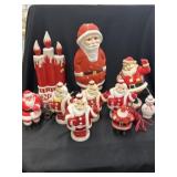 Vintage Santa Figurines w/ Lights & Ornaments