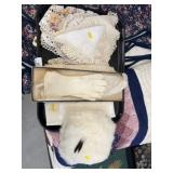 Crocheted Table Covers w/ Muff and Vintage Gloves