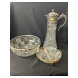 Silver Plate Banded Pitcher w/ Bowls