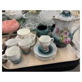 Porcelain Teapot w/ Pottery Sugar & Creamer
