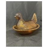 Amber Glass Hen on Nest
